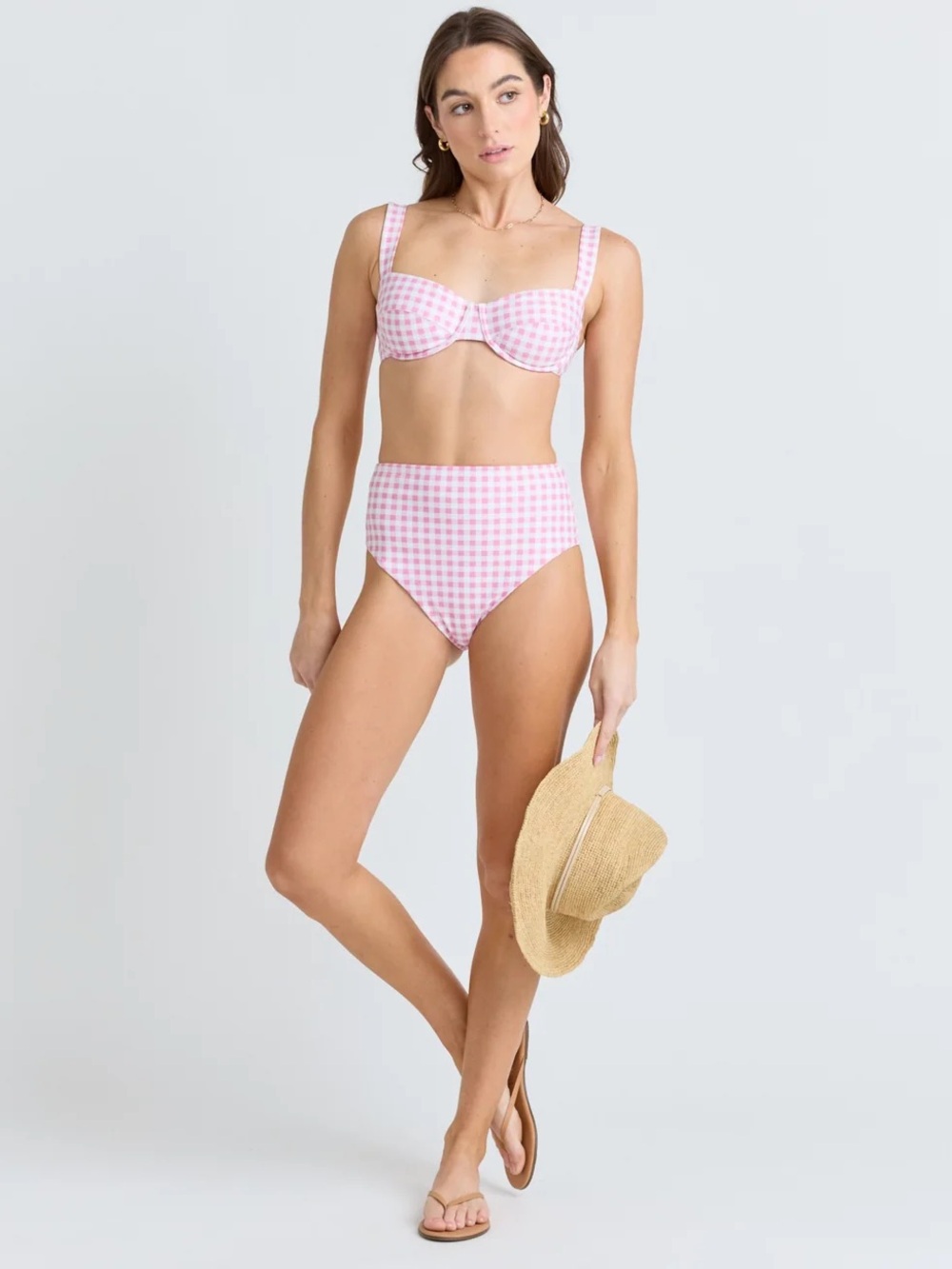 minnow High-Waist Pink Gingham Bikini Set